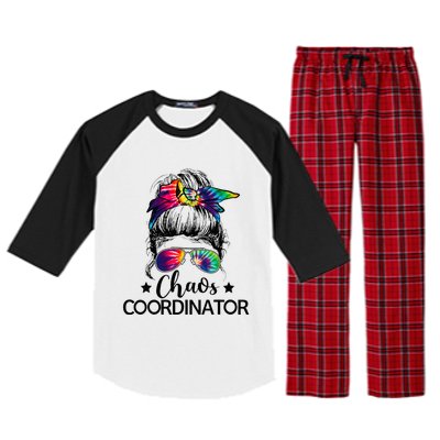 Chaos Coordinator Messy Bun Teachers Raglan Sleeve Pajama Set