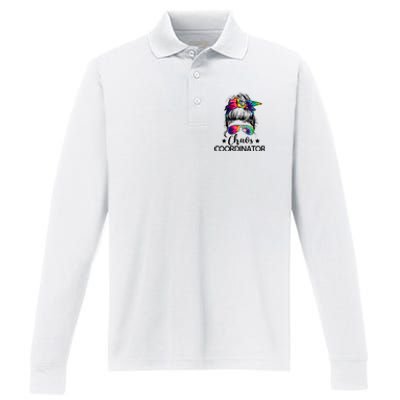 Chaos Coordinator Messy Bun Teachers Performance Long Sleeve Polo