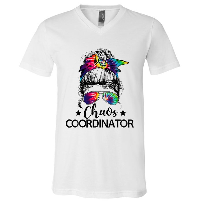 Chaos Coordinator Messy Bun Teachers V-Neck T-Shirt