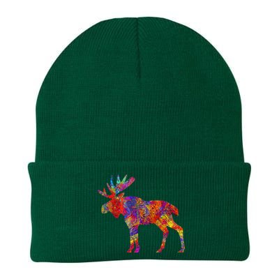 Colorful Canadian Moose Abstract Paint Wildlife Knit Cap Winter Beanie