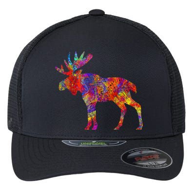 Colorful Canadian Moose Abstract Paint Wildlife Flexfit Unipanel Trucker Cap