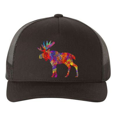 Colorful Canadian Moose Abstract Paint Wildlife Yupoong Adult 5-Panel Trucker Hat