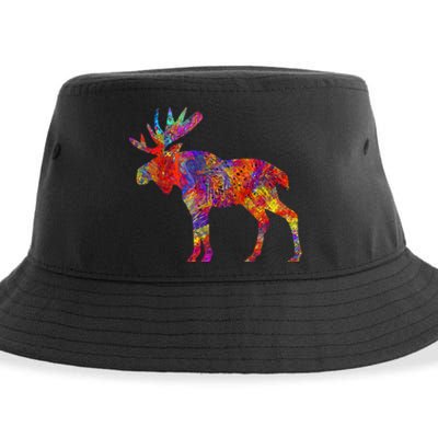 Colorful Canadian Moose Abstract Paint Wildlife Sustainable Bucket Hat