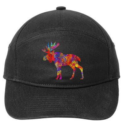 Colorful Canadian Moose Abstract Paint Wildlife 7-Panel Snapback Hat