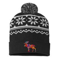 Colorful Canadian Moose Abstract Paint Wildlife USA-Made Snowflake Beanie