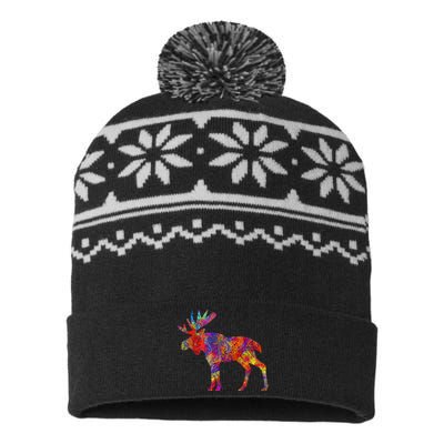 Colorful Canadian Moose Abstract Paint Wildlife USA-Made Snowflake Beanie