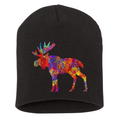 Colorful Canadian Moose Abstract Paint Wildlife Short Acrylic Beanie