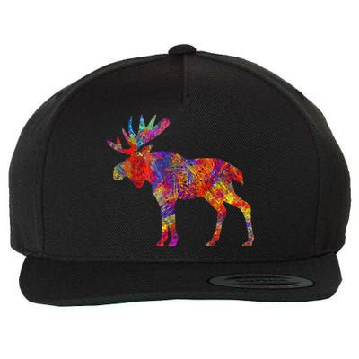 Colorful Canadian Moose Abstract Paint Wildlife Wool Snapback Cap