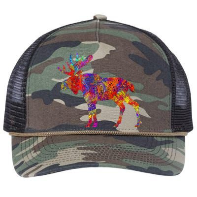 Colorful Canadian Moose Abstract Paint Wildlife Retro Rope Trucker Hat Cap