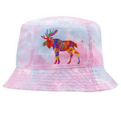 Colorful Canadian Moose Abstract Paint Wildlife Tie-Dyed Bucket Hat