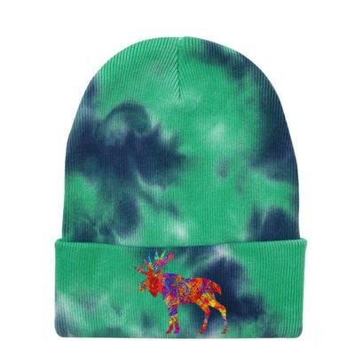 Colorful Canadian Moose Abstract Paint Wildlife Tie Dye 12in Knit Beanie