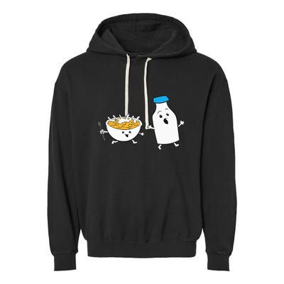 Cereal Chasing Milk Cornflakes Breakfast Cereal Garment-Dyed Fleece Hoodie
