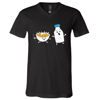 Cereal Chasing Milk Cornflakes Breakfast Cereal V-Neck T-Shirt