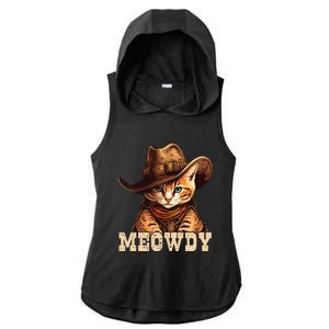 Cowboy Cat Meowdy Ladies PosiCharge Tri-Blend Wicking Draft Hoodie Tank