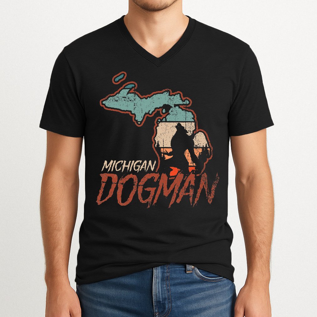 Cryptids Cryptozoology Monsters State of Michigan Dogman V-Neck T-Shirt