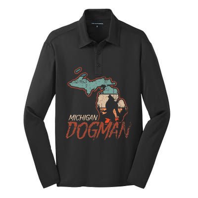 Cryptids Cryptozoology Monsters State of Michigan Dogman Silk Touch Performance Long Sleeve Polo