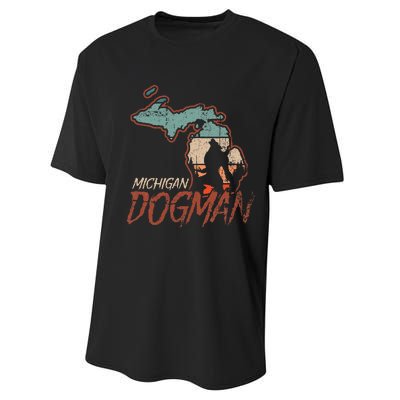 Cryptids Cryptozoology Monsters State of Michigan Dogman Performance Sprint T-Shirt