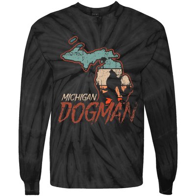 Cryptids Cryptozoology Monsters State of Michigan Dogman Tie-Dye Long Sleeve Shirt