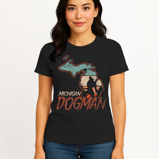 Cryptids Cryptozoology Monsters State of Michigan Dogman Womens T-Shirt