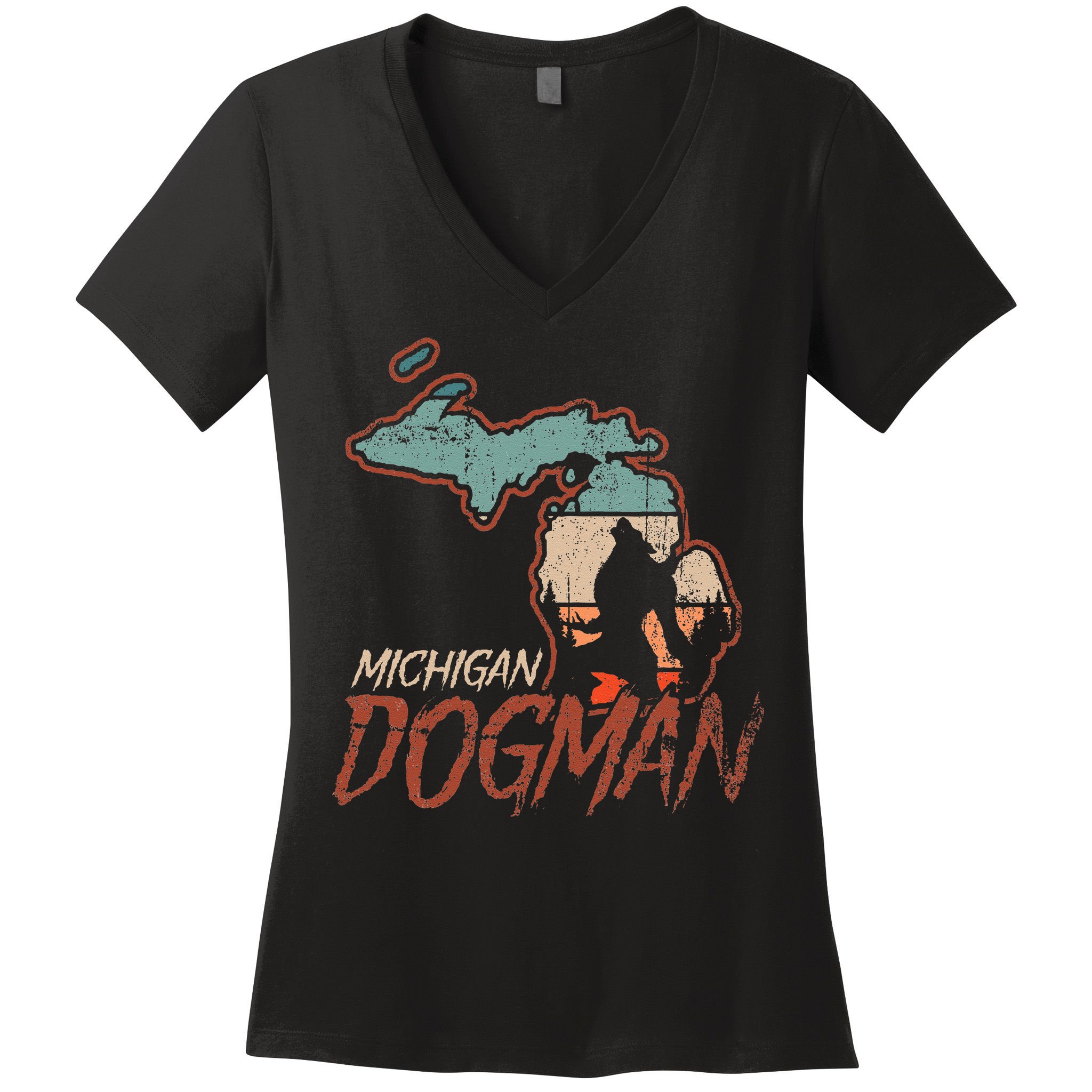 Cryptids Cryptozoology Monsters State of Michigan Dogman Women's V-Neck T-Shirt
