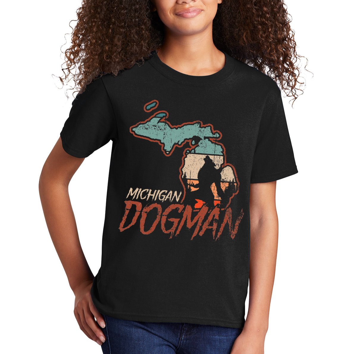 Cryptids Cryptozoology Monsters State of Michigan Dogman Kids T-Shirt
