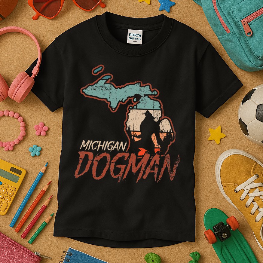 Cryptids Cryptozoology Monsters State of Michigan Dogman Kids T-Shirt