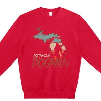 Cryptids Cryptozoology Monsters State of Michigan Dogman Premium Crewneck Sweatshirt