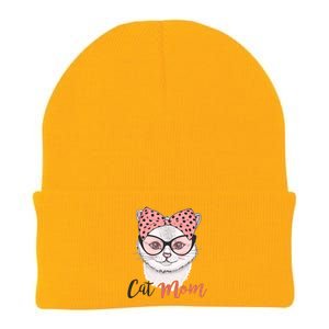 Cute Cat Mom Polka Dot Bow Bandana Knit Cap Winter Beanie