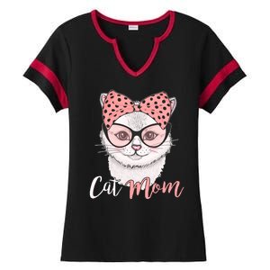 Cute Cat Mom Polka Dot Bow Bandana Ladies Halftime Notch Neck Tee