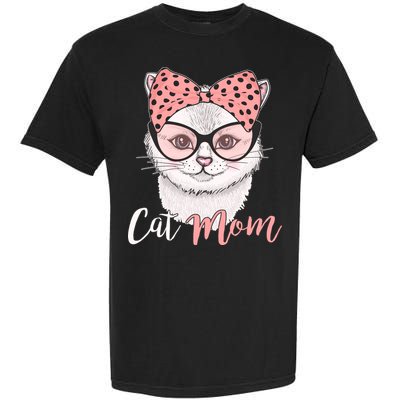 Cute Cat Mom Polka Dot Bow Bandana Garment-Dyed Heavyweight T-Shirt