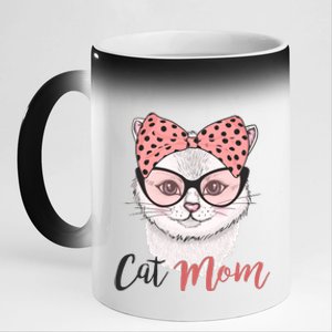 Cute Cat Mom Polka Dot Bow Bandana 11oz Black Color Changing Mug