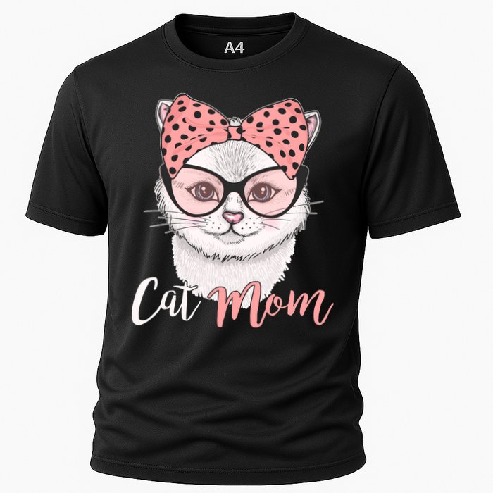 Cute Cat Mom Polka Dot Bow Bandana Cooling Performance Crew T-Shirt