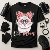 Cute Cat Mom Polka Dot Bow Bandana Cooling Performance Crew T-Shirt
