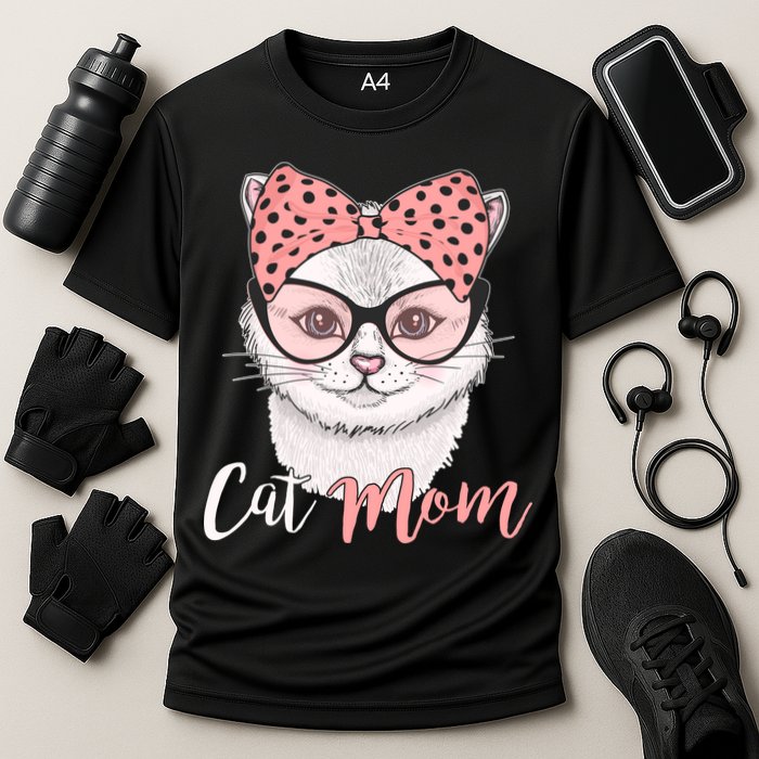 Cute Cat Mom Polka Dot Bow Bandana Cooling Performance Crew T-Shirt