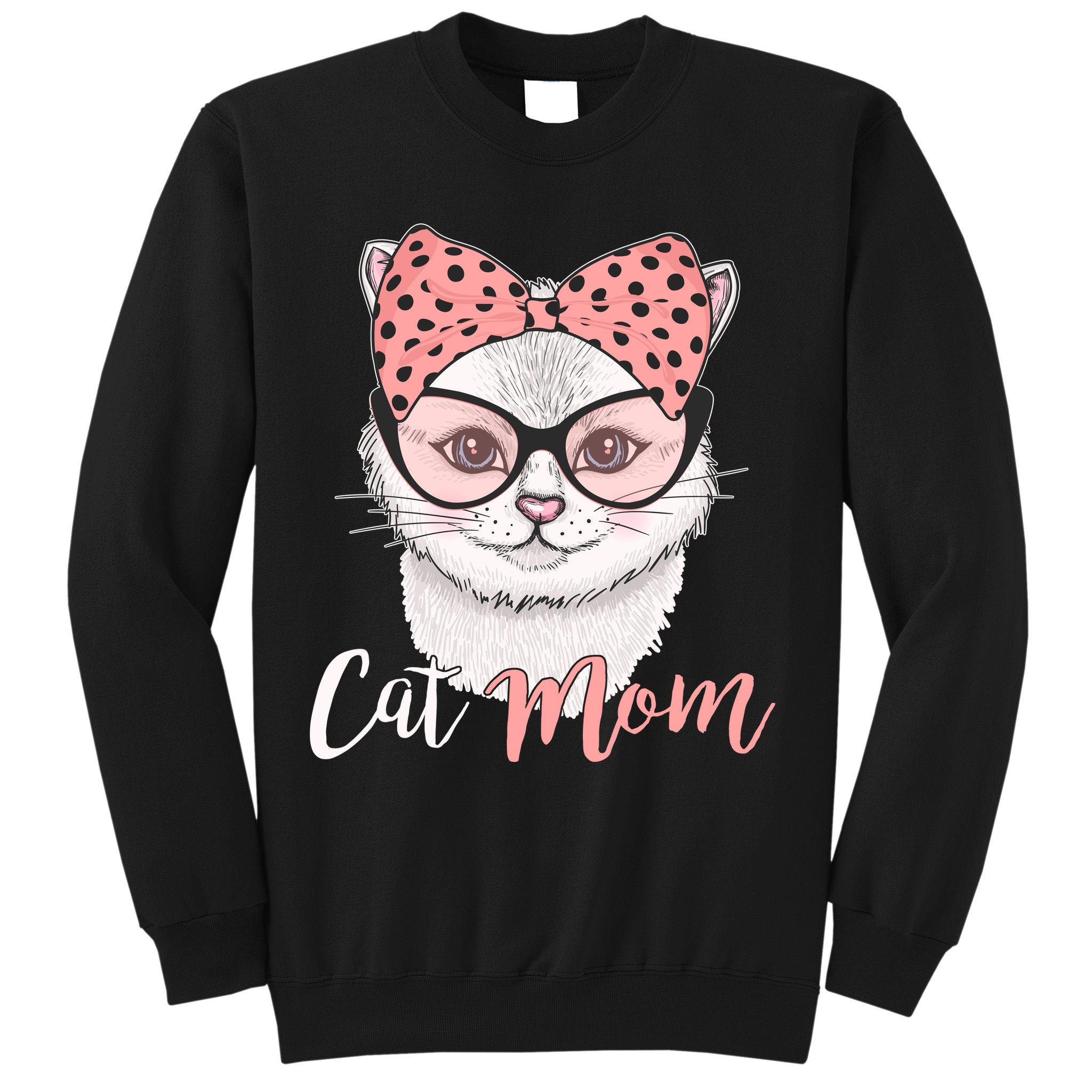 Cute Cat Mom Polka Dot Bow Bandana Sweatshirt