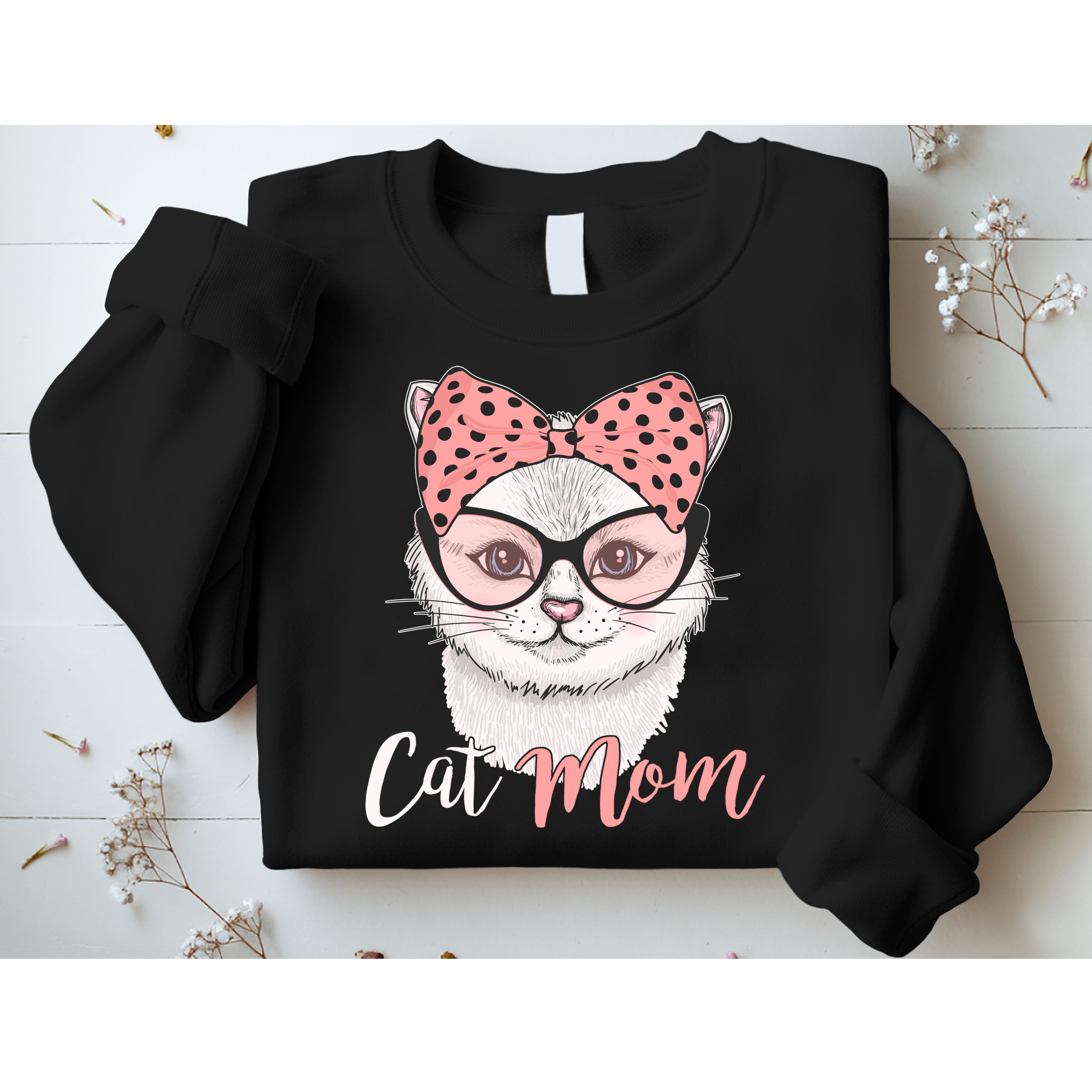 Cute Cat Mom Polka Dot Bow Bandana Sweatshirt