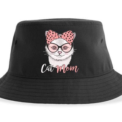 Cute Cat Mom Polka Dot Bow Bandana Sustainable Bucket Hat