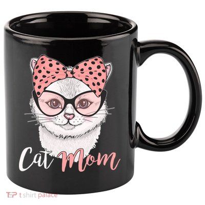 Cute Cat Mom Polka Dot Bow Bandana 11oz C Handle Ceramic Mug