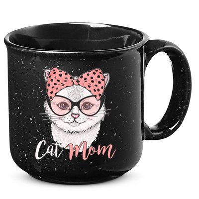 Cute Cat Mom Polka Dot Bow Bandana 15oz Campfire Ceramic Mug