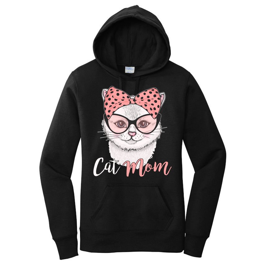 Cute Cat Mom Polka Dot Bow Bandana Women's Pullover Hoodie
