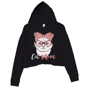 Cute Cat Mom Polka Dot Bow Bandana Crop Fleece Hoodie