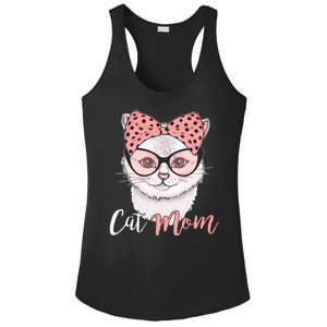 Cute Cat Mom Polka Dot Bow Bandana Ladies PosiCharge Competitor Racerback Tank