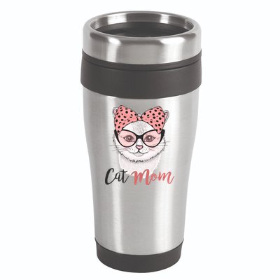 Cute Cat Mom Polka Dot Bow Bandana 16oz Travel Tumbler