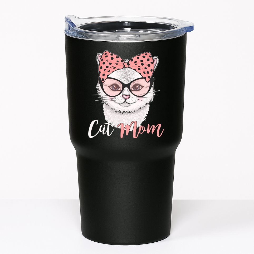 Cute Cat Mom Polka Dot Bow Bandana Tumbler