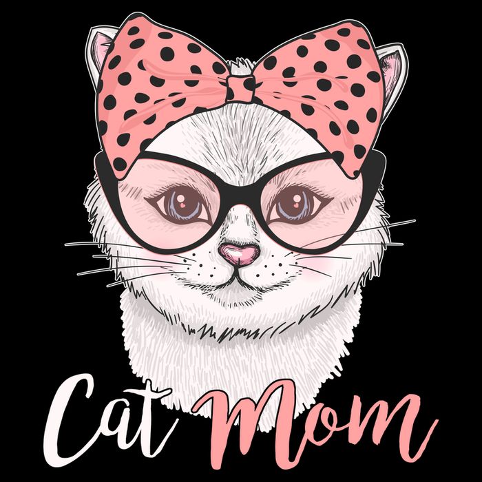 Cute Cat Mom Polka Dot Bow Bandana Tie-Dye T-Shirt