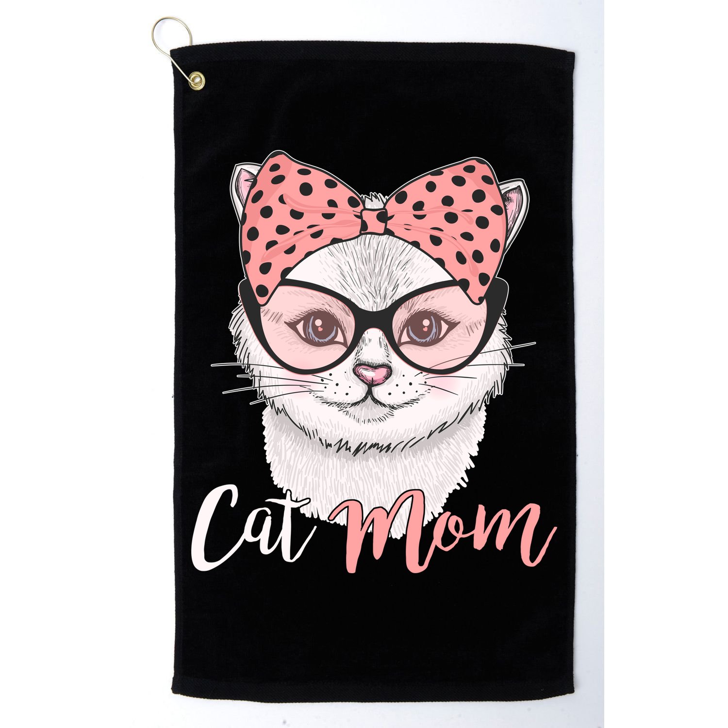 Cute Cat Mom Polka Dot Bow Bandana Golf Towel