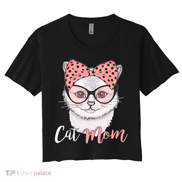 Cute Cat Mom Polka Dot Bow Bandana Crop Top