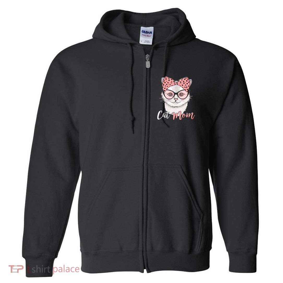 Cute Cat Mom Polka Dot Bow Bandana Full Zip Hoodie