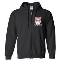 Cute Cat Mom Polka Dot Bow Bandana Full Zip Hoodie