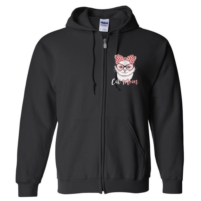 Cute Cat Mom Polka Dot Bow Bandana Full Zip Hoodie